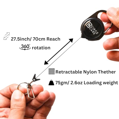 Retractable ID Card/Badge Holder, Heavy Duty-Keychain Holder, Carabiner Pee Cloth Holder Retractable Clip, RG1 Fly Fishing Tool Zinger Retractor Key Reel Holder with Key Ring & Buckle