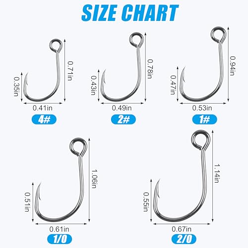 Inline Single Hooks Single Replacement Hooks for Lures Baits Inline Circle Hooks Large Eye with Barbed Fishing Baiting Hooks Saltwater Freshwater - size: 2#-100pcs