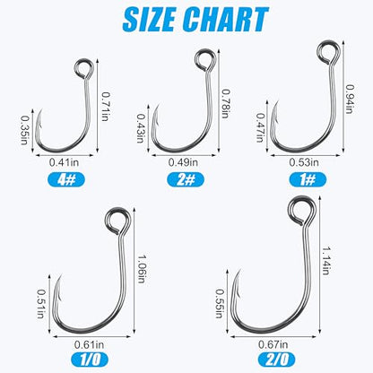 Inline Single Hooks Single Replacement Hooks for Lures Baits Inline Circle Hooks Large Eye with Barbed Fishing Baiting Hooks Saltwater Freshwater - size: 2#-100pcs
