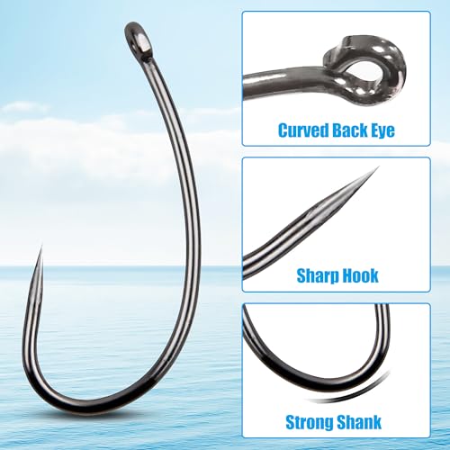 OROOTL Barbless Fishing Hooks, 180pcs Carp Fishing Hooks Barbless Carp Hooks Circle Hook Freshwater Saltwater Fly Tying Hooks Carp Hair Fishing Tackle - size: 2#-180pcs