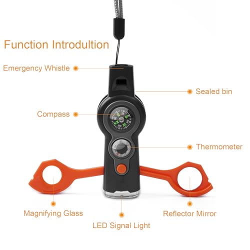 Emergency Survival Function Whistle, Outdoor Multifunctional Tool Safety Whistle with Lanyard, Ideal for Kayaking, Boating, Hiking, Camping, Climbing, Hunting,Rescue Signaling - color: orange2