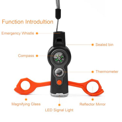 Emergency Survival Function Whistle, Outdoor Multifunctional Tool Safety Whistle with Lanyard, Ideal for Kayaking, Boating, Hiking, Camping, Climbing, Hunting, Fishing, Rescue Signaling - color: orange&black1pcs