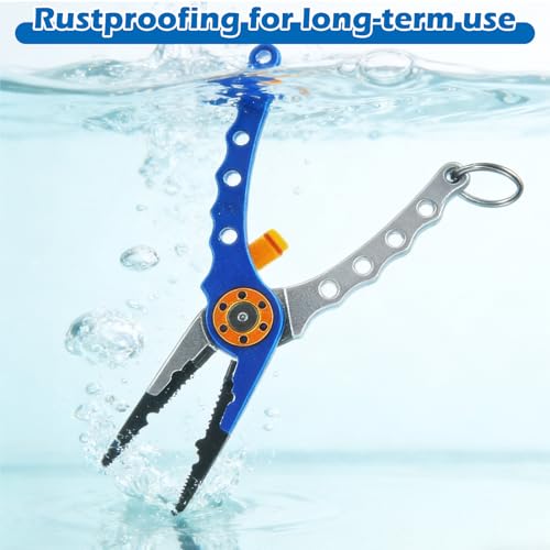 2 Pack Fishing Pliers Saltwater, Aluminum Fish Pliers with Black Sheath and Coiled Lanyard, Jaw Fishing Hook Remover, Split Ring Tool and Line Cutter for Boat, Kayak and Fly Fishing
