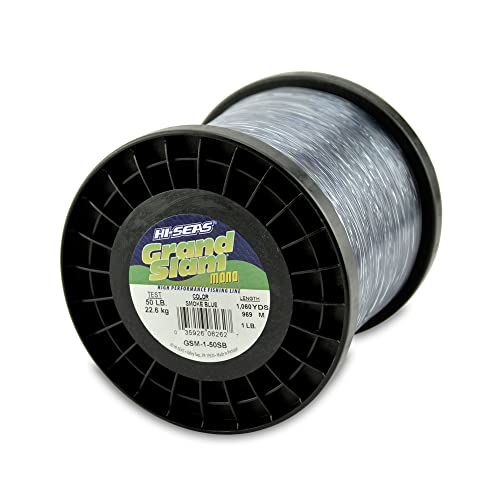 HI-SEAS Grand Slam Monofilament Fishing Line - Strong & Abrasion Resistant in Clear, Pink, Green, Smoke Blue, Fluorescent Yellow Freshwater & Saltwater - 1 lb Spool - color: Smoke Blue, style: 50 Lb Test, 0.70 Mm Dia, 1060 Yd