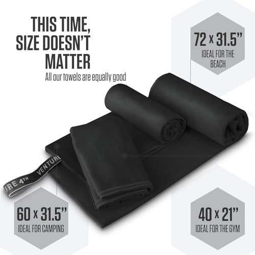 VENTURE 4TH Quick Dry Towel - Microfiber Travel Towel for Camping, Hiking, Gym, Beach - Lightweight, Packable, Compact Backpacking Companion - Black Medium - color: Black, size: 40.00" x 21.00"