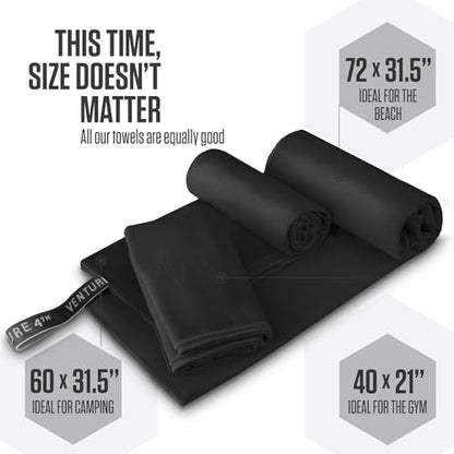 VENTURE 4TH Quick Dry Towel - Microfiber Travel Towel for Camping, Hiking, Gym, Beach - Lightweight, Packable, Compact Backpacking Companion - Black Medium - color: Black, size: 40.00" x 21.00"