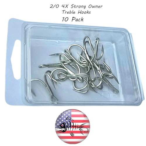 Owner 4X Strong 2/0 ST-66 Treble Hooks – Heavy Duty Replacement Fishing Hooks for Lures, Saltwater or Freshwater