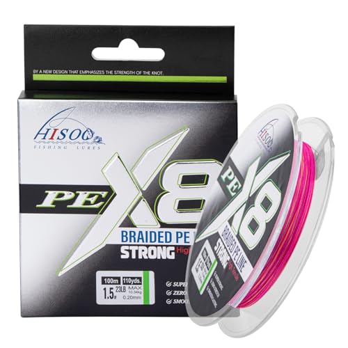 X8 Braided PE Fishing Line - Zero Stretch High Sensitivity 8 Carrier Line, Super Strong Abrasion Resistant for Smooth Casting, Saltwater Freshwater Lure Fishing, 110 Yards - color: Multi-Color, size: 23LB