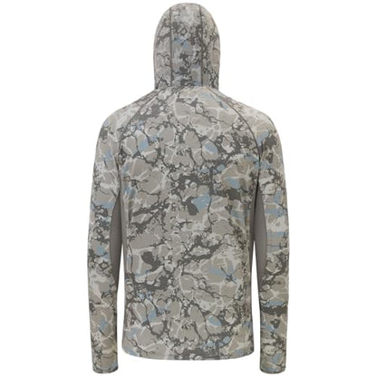 BASSDASH UPF 50+ Men’s Fishing Hoodie Shirts with Mask Camo UV Long Sleeve Moisture Wicking FS53M - color: Ash Grey Ripple Camo, size: XX-Large