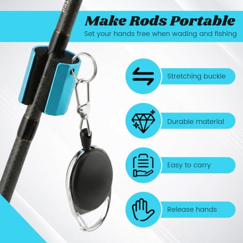 Fishing Rod Clip, 3 Pack Aluminum Rod Holder, Clamp with Elastic Buckle, Fits Most Spinning/Ice Fishing Rods, Hands-Free for Anglers
