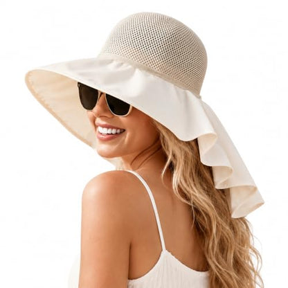 Women Wide Brim Sun Hat UV Protection Fishing Hiking Gardening Hat with Neck Flap Quick Dry Outdoor Cap