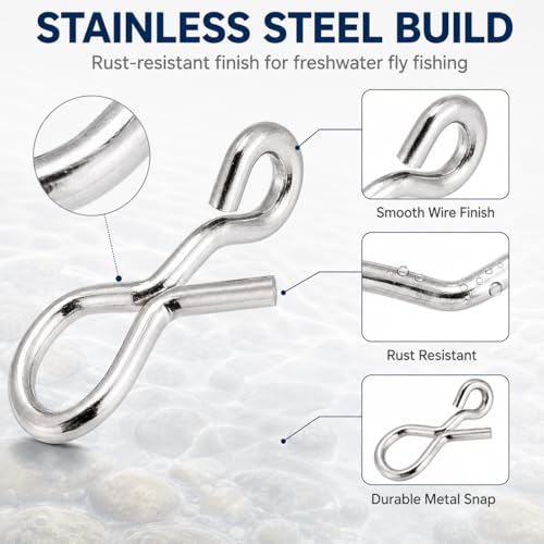 Fly Fishing Snaps 100pcs - Stainless Steel Quick Change Fly Clips, No Knot Fly Fishing Snap Connectors for Trout Flies, Jigs, Hooks, Tippet Leader and Lightweight Lures - size: M- 3.0X8.0mm