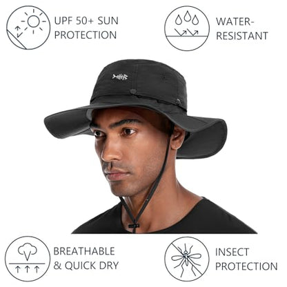 BASSDASH UPF 50+ Mosquito Sun Hat with Hidden Head Net and Neck Flap for Men Women Outdoor Fishing Hiking Camping - color: Black