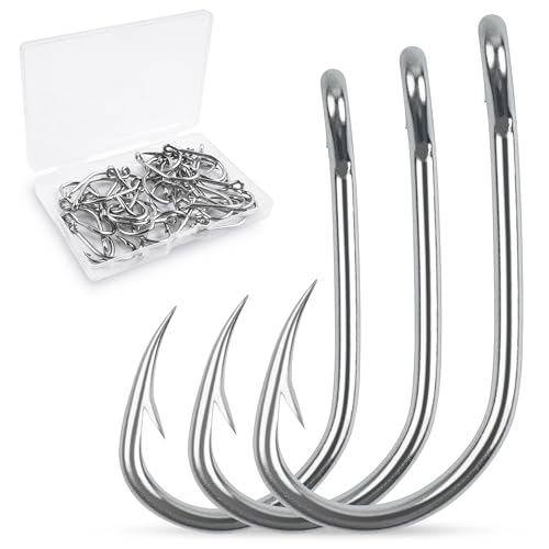 Fishing Live Bait Hooks, 35/50pcs Stainless Steel Fishing Hooks Inline Tuna Surf Fishing Circle Hooks Strong Sharp Saltwater Fishing Hooks 1/0-10/0 - size: 3/0-50pcs