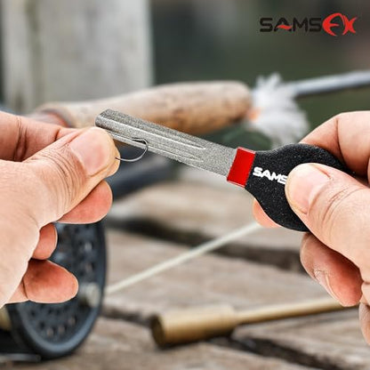 SAMSFX Fishing Hook Sharpener Hook File for Fishing Diamond File with Handle Portable Double Sided Fine and Medium Grits for Men - color: Black & Red