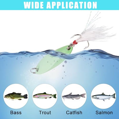6PCS Fishing Jigs Lures Saltwater Luminous Fishing Spoons Lure Metal Treble Hooks Trout Lures Hard Metal Spinner Baits 5 Sizes Casting Spoon Hooks for Salmon Bass - size: 3/4oz (21g) - 6pcs