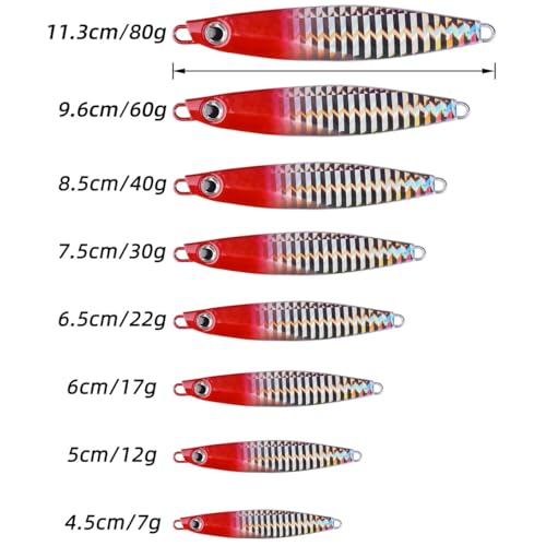 Aorace Jigging Lure Lead Fish Metal Jig Fishing Lure Paillette Knife Artificial Hard Bait Laser Body - color: 12pcs 60g 9.6cm