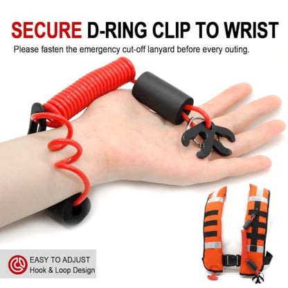 Floatable Boat Kill Switch Lanyard with Backup Key & Flotation Foam - color: Red