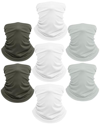 Xeoxarel Neck Gaiter, 7 Pack Cooling UV Protection, Bandana Face Mask Scarf for Men and Women - color: 3 White, 2 Dark Gray, 2 Light Gray