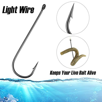 Dr.Fish 100 Pack Aberdeen Fishing Hooks Freshwater, Straight Shank Light Wire Worm Hooks for Bass/Crappie/Bream/Bluegill/Panfish - size: #5/0-100 Pack