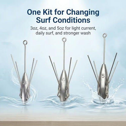 Sputnik Sinker Spider Sinkers 3/6‑Piece — Heavy‑Duty Long‑Tail Surf Fishing Weights for Strong Currents and Beach Casting, Lead Alloy Tackle Set - size: 3 Pack – 3oz to 5oz