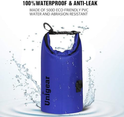 Unigear Dry Bag Waterproof, 2L/5L/10L/20L/30L/40L Floating and Lightweight Bags for Kayaking, Boating, Fishing, Swimming and Camping with Waterproof Phone Case - color: Blue, size: 5L