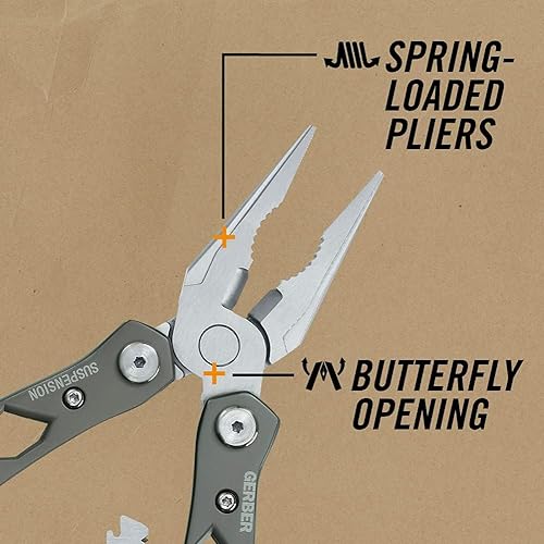 Gerber Gear Suspension 12-in-1 EDC Multi-Plier Multitool with Pocket Knife, Needle Nose Pliers, Wire Cutters and More, Gifts for Men, Camping and Survival, Grey - color: Grey
