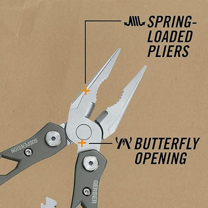 Gerber Gear Suspension 12-in-1 EDC Multi-Plier Multitool with Pocket Knife, Needle Nose Pliers, Wire Cutters and More, Gifts for Men, Camping and Survival, Grey - color: Grey