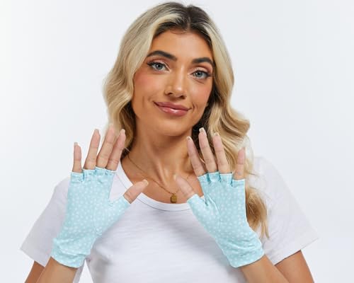 Men's Women's SPF Fingerless Gloves Mittens Sun Protection Unisex Driving Gloves UPF 50+ With Silicone Gel - color: Dot Pattern, size: X-Small