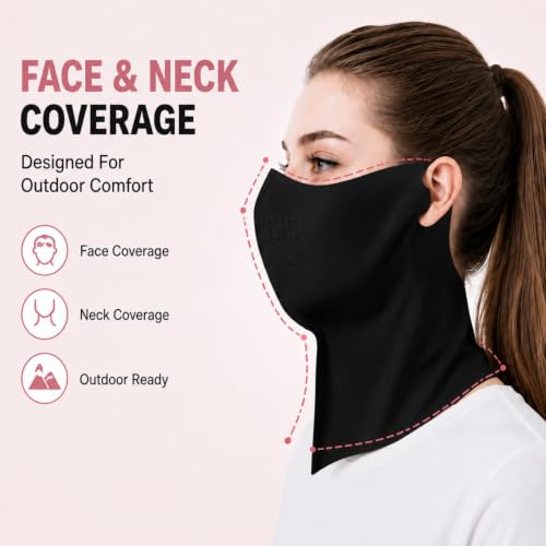 Ice Silk Sun Protection Face Mask for Women, Breathable Cooling Face Cover with Neck Coverage, Driving，Golf，Hiking - color: Black