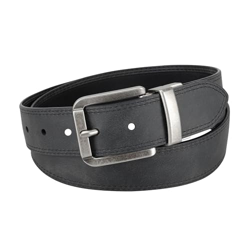 Columbia Men's 2-in-1 Reversible Casual Leather Belt – Versatile Everyday Style, Dual-sided Strap - color: Black/Black Canvas, size: Small (30-32)