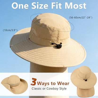 ZOORON Sun Hats for Men Women Fishing Hat with Neck Flap,UPF 50+ Sun Hat Waterproof Wide Brim Bucket Hats for Safari Hiking - color: 1-khaki-arm Sleeves