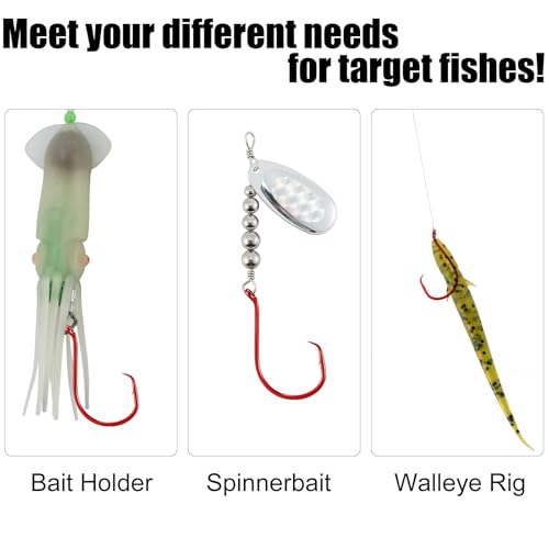 Dr.Fish 100 Pack Octopus Circle Hooks, Saltwater & Freshwater Fishing Hooks, #8-#10/0, Offset, Catfish, Tuna, Striper, Snapper, Bass Fishing - color: Red, size: #1/0-100 Pack