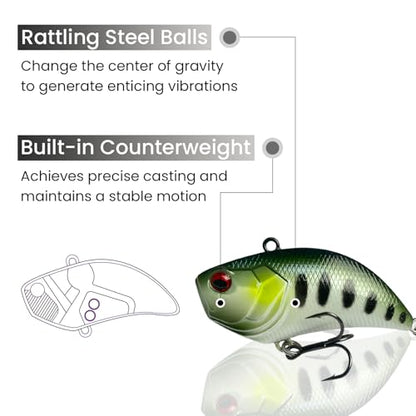 Pristis Jig Head Fishing Lures for Freshwater Saltwater, Weedless Swim Jig Teasers with Sharp Hooks & Exquisite Coating, Pre-Rigged Vibrating Swimbaits Kit Gear for Bass Crappie Walleye Trout Pike - color: 3 pcs Lipless Crankbaits Dark Set