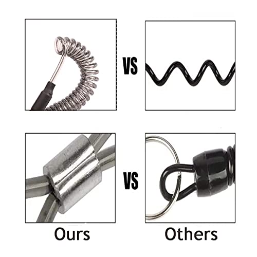 Fishing Lanyard (7Pcs) Safety Retractable Coiled Tether with Carabiner and Split Ring for Pliers, Boating, Tools(Black)