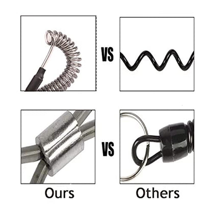 Fishing Lanyard (7Pcs) Safety Retractable Coiled Tether with Carabiner and Split Ring for Pliers, Boating, Tools(Black)