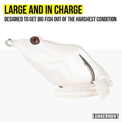 Lunkerhunt - Topwater Fishing Lures for Bass Trout Fishing | Combat Frog Lure for Big Fish | Award Winning Hollow Body Frog Fishing Bait with Weedless Hooks - color: Pearl