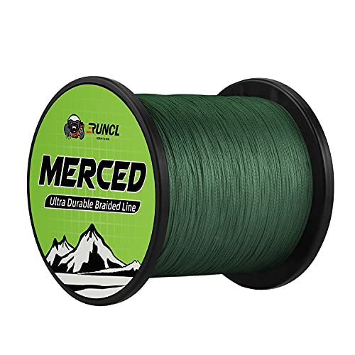 RUNCL Braided Fishing Line Merced, 1000 500 300 Yards Braided Line 4 8 Strands, 6-200LB - Proprietary Weaving Tech, Thin-Coating Tech, Stronger Smoother for Freshwater Saltwater - color: Moss Green, size: 12lb/300yards (4 Strands)
