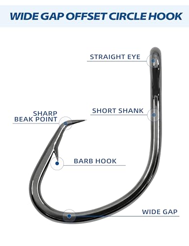 BLUEWING Wide Gap Offset Circle Hook with Big Game Stainless Steel Swivel, Live Bait, Ringed for Freshwater and Saltwater - size: 7/0 - 5pcs
