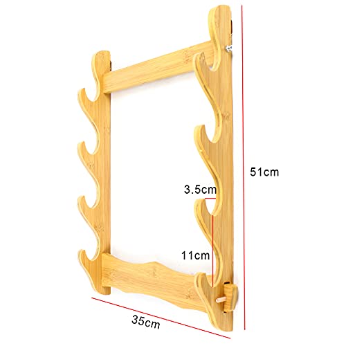 4-Layer Wall Holder Sword Stand Display Stand Bamboo Wall-Mounted Storage Rack for Sword, Flute, Fishing Rod, Living Room Decoration