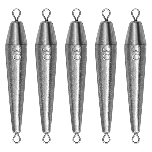 THKFISH Fishing Weights，Inline Trolling Sinkers Fishing Weights Sinkers Double Ringed One Piece Wire Lead Fishing Weights,Torpedo Sinkers Saltwater Freshwater 1oz-3.5oz, silver - size: 1oz 12pcs