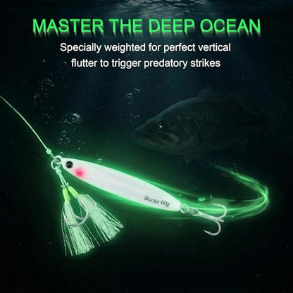 Saltwater Fishing Lures Metal Jigs Vertical Jigging Lure with Treble & Double Assist Hooks, 35-100g 6 pack Laser Glow Spoon Speed Sinking Slow Pitching Jig Offshore Targeting Tuna Mahi-Mahi Yellowtail - size: 100g/3.53oz