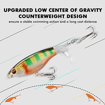 TRUSCEND Popobait Easy Catch Fishing Lures with BKK Hooks, Instant Startup, Longer Cast, Balanced Spray/Sound/Swim, Plopper Topwater Lures for Bass, Trout, Pike, Walleye, Freshwater Saltwater Fishing - color: B-2.8",0.2oz