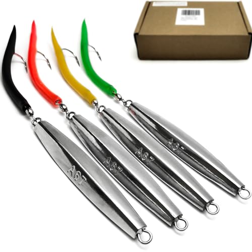 Diamond Jigs Saltwater Fishing Lures, 1-16oz Flat Metal Jigging Spoon Baits for Surf Fishing Bottom Bouncing Sinking Casting, Vertical Ocean Lures for Bluefish Striper Tuna Salmon Freshwater - color: A5-4pcs-6oz