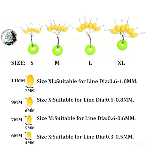 Super Big Fishing Stops Soft Silicone Luminous Glow Fishing Bobber Stopper,6 in 1 Beads Float Sinker Stops - color: Yellow, size: XL-300PCS