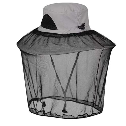 Mosquito Fishing Safari Mesh Net Hat with Neck Flap, Sun Protection Women Men Bug Cap, Hidden Netting Boonie - color: Light Gray Black