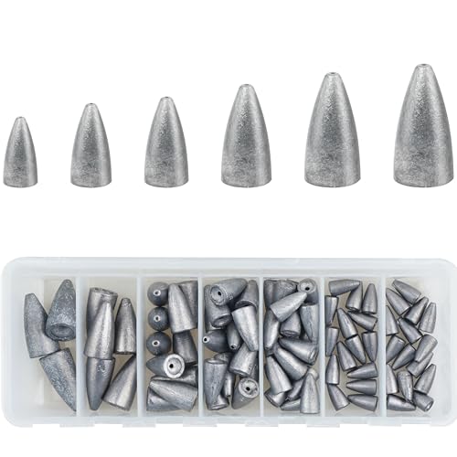 Bullet Sinkers Fishing Weights Kit,29/83pcs Worm Weights for Bass Fishing Slip Sinkers for Texas Rig Carolina Rig Soft Lures - style: 83pcs