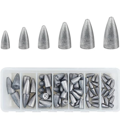 Bullet Sinkers Fishing Weights Kit,29/83pcs Worm Weights for Bass Fishing Slip Sinkers for Texas Rig Carolina Rig Soft Lures - style: 83pcs