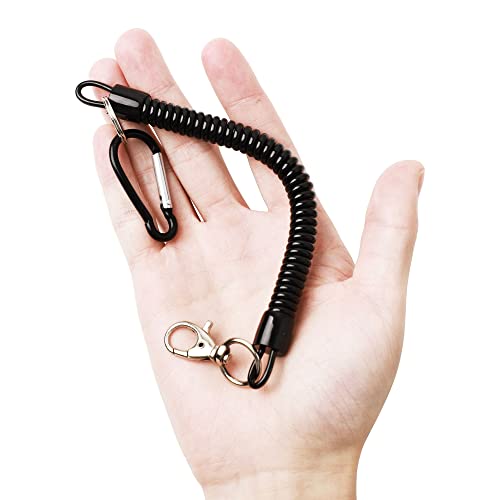 uxcell Spiral Fishing Lanyard, Retractable Safety Coiled Cord Lanyard with Lobster Clasp, Elastic Spring Coil Rope Strap Leash for Fishing, Climbing, Boating, Pliers Tool, 1 Pcs