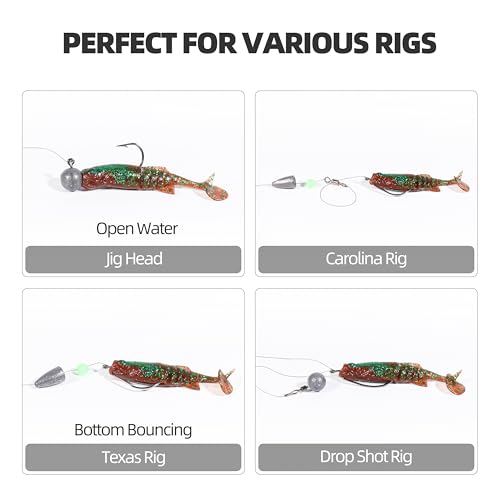30pcs Soft Plastic Swimbaits with Paddle Tail, T-Tail Fishing Lures for Vertical Jigging and Casting, Freshwater Swimbaits for Bass, Trout, Walleye & Crappie - color: Multi-Jointed Flex, 2.2''